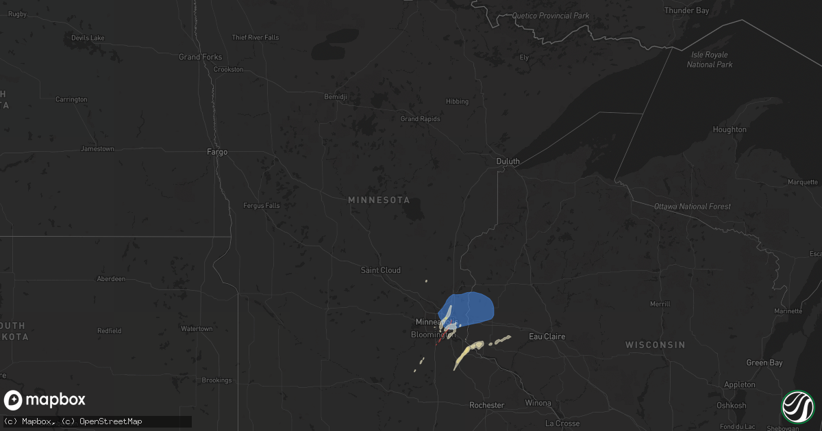 Hail map in Minnesota on August 27, 2022