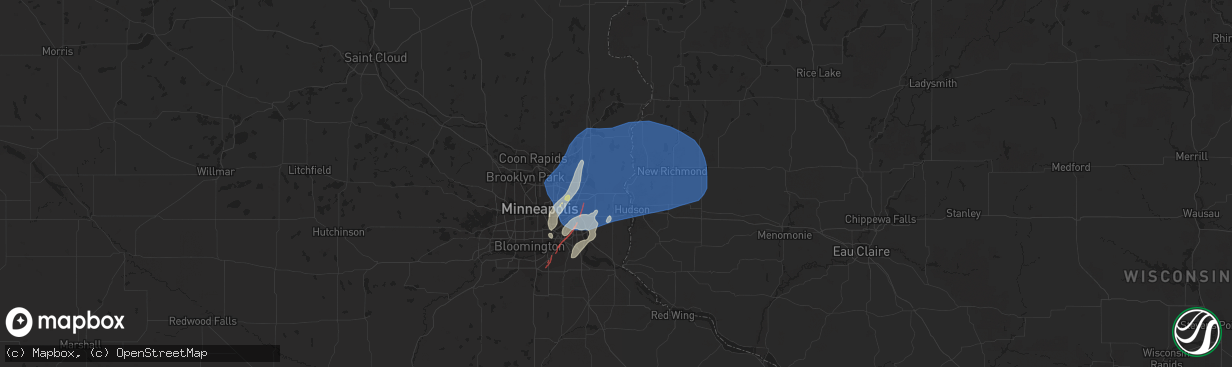 Hail map in Stillwater, MN on August 27, 2022