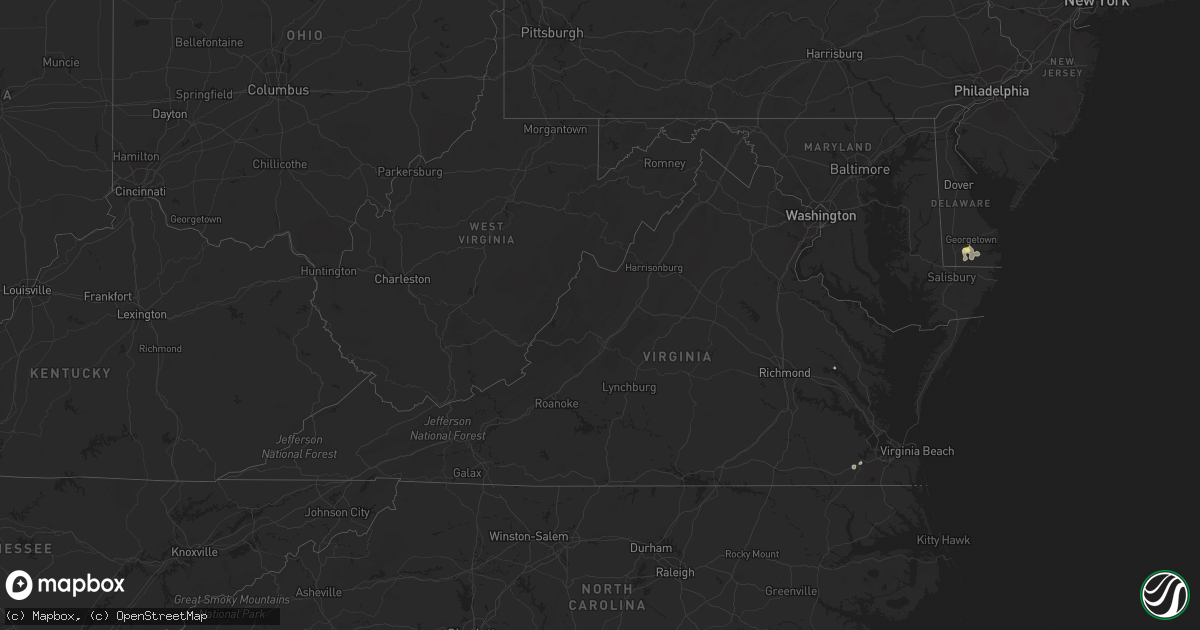 Hail map in Virginia on August 27, 2022