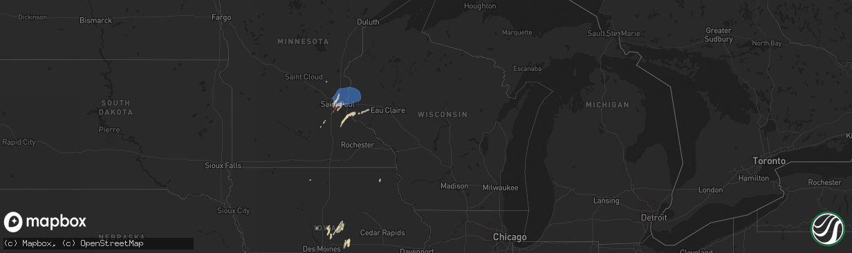 Hail map in Wisconsin on August 27, 2022