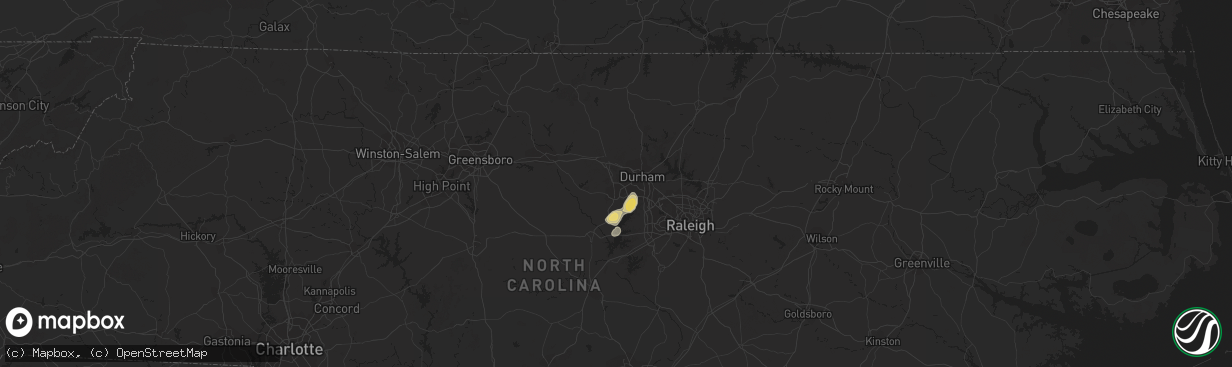 Hail map in Chapel Hill, NC on August 27, 2023