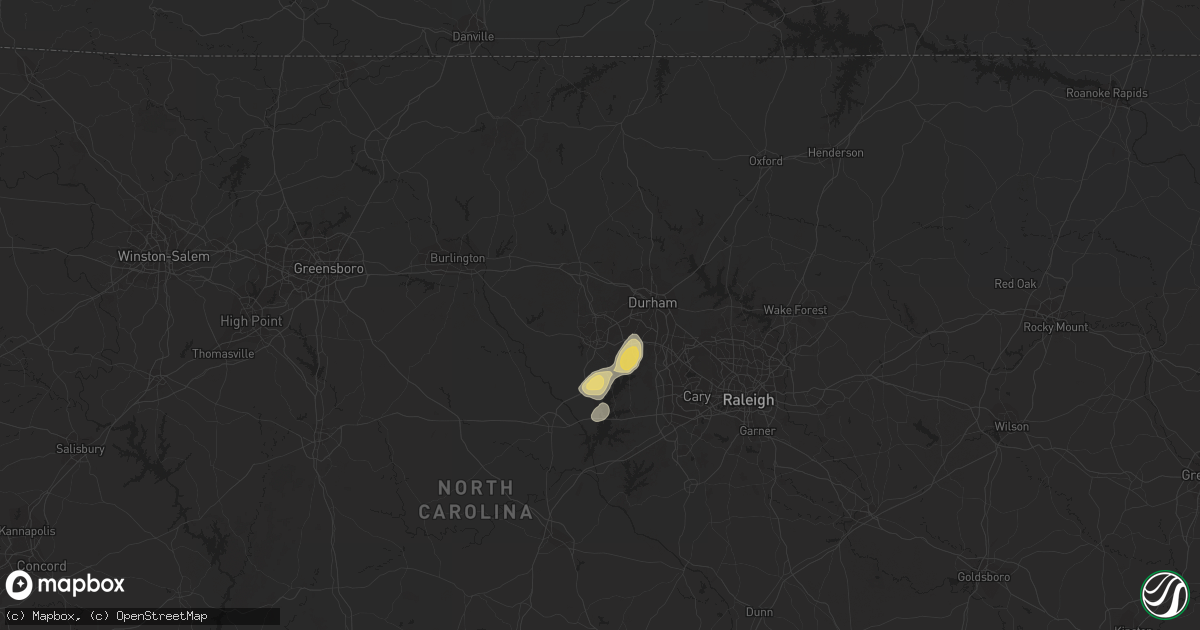 Hail map in Chapel Hill, NC on August 27, 2023