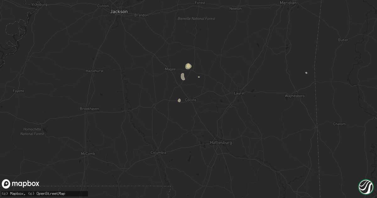 Hail map in Collins, MS on August 27, 2023