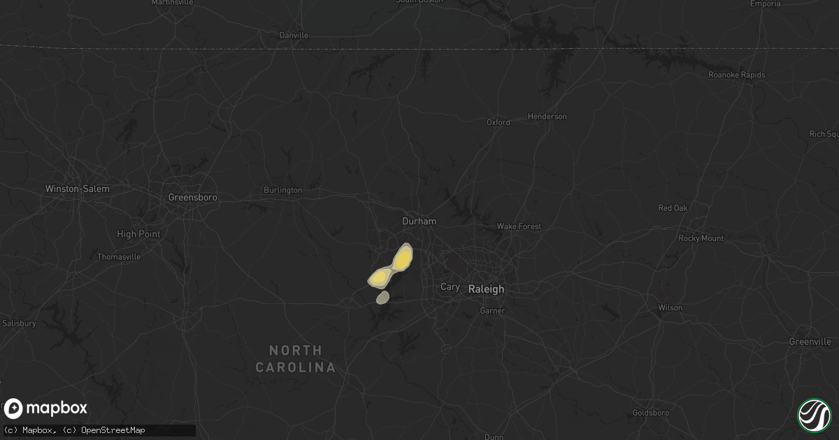 Hail map in Durham, NC on August 27, 2023