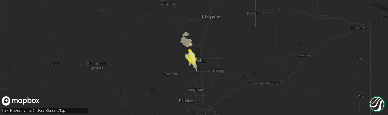 Hail map in Fort Collins, CO on August 27, 2023