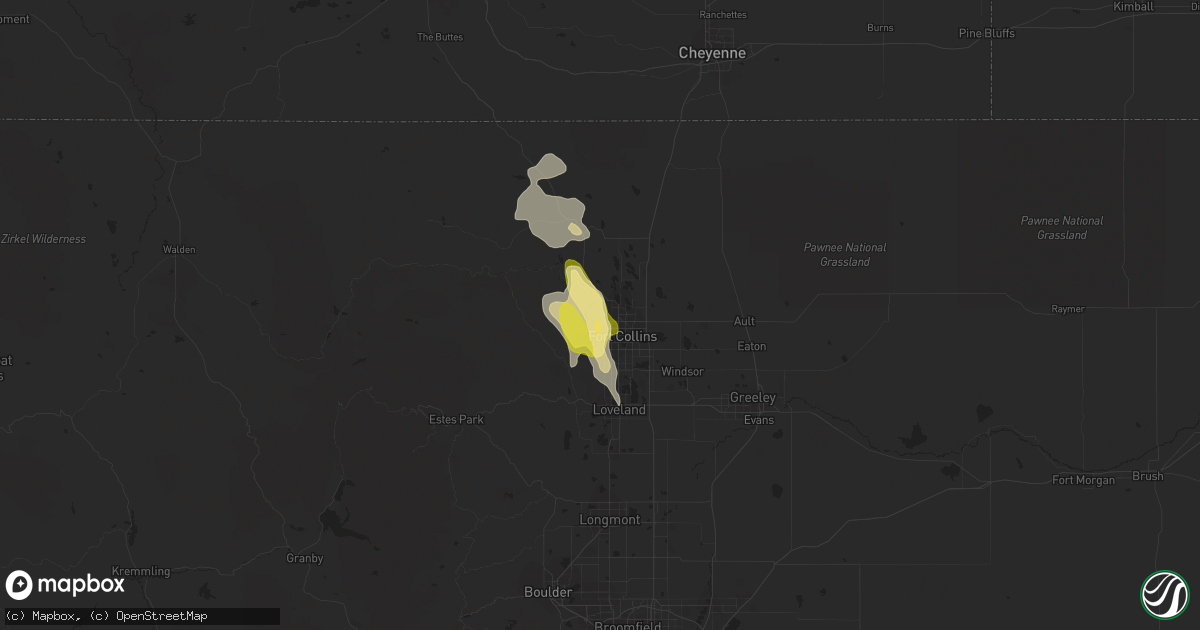 Hail map in Fort Collins, CO on August 27, 2023