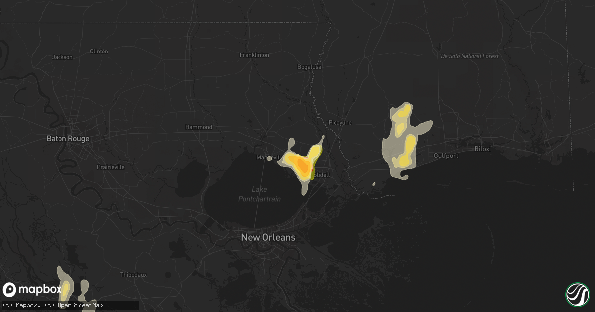 Hail map in Lacombe, LA on August 27, 2023