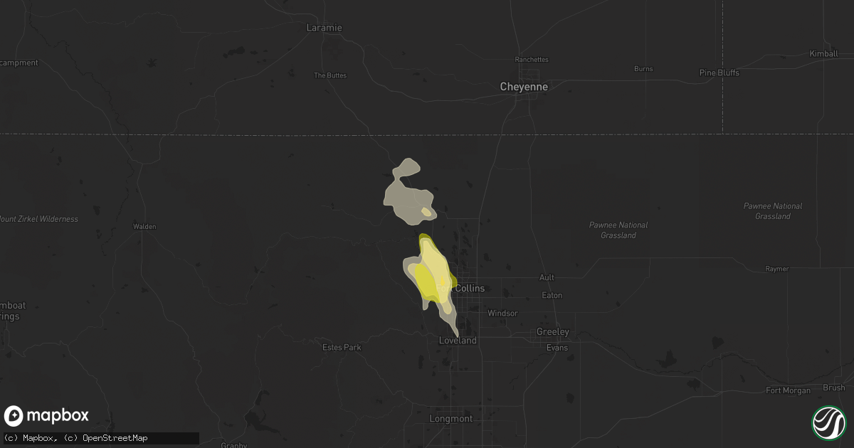 Hail map in Laporte, CO on August 27, 2023