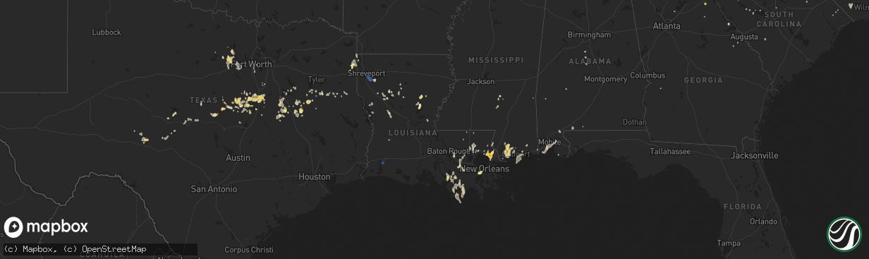 Hail map in Louisiana on August 27, 2023