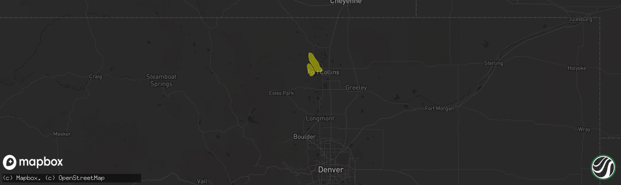 Hail map in Loveland, CO on August 27, 2023