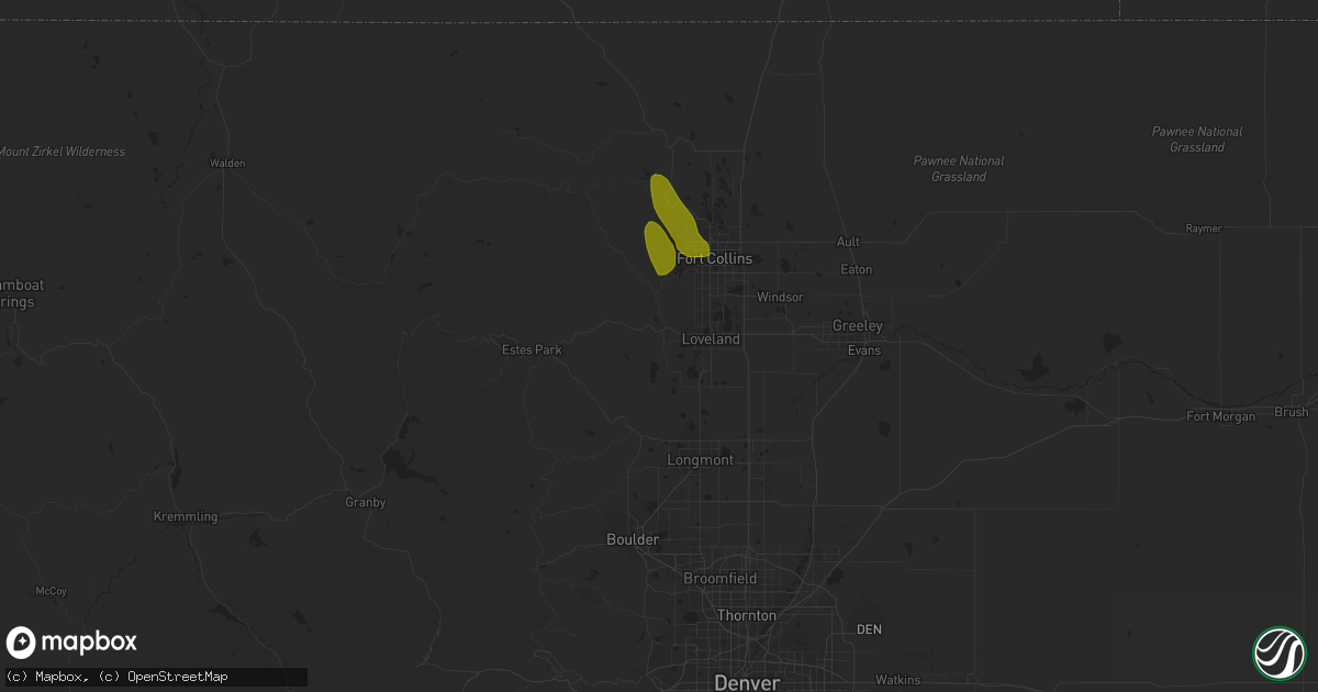 Hail map in Loveland, CO on August 27, 2023
