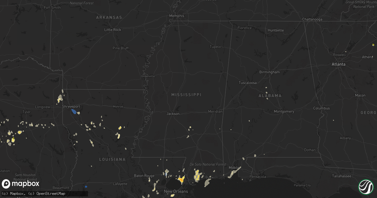 Hail map in Mississippi on August 27, 2023