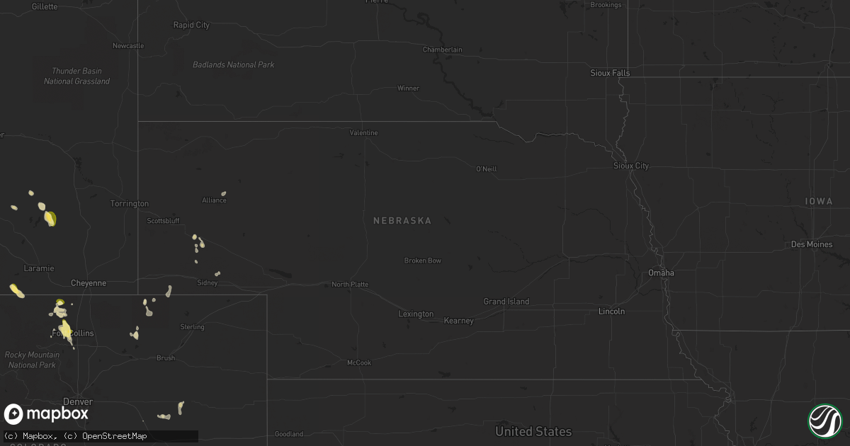 Hail map in Nebraska on August 27, 2023