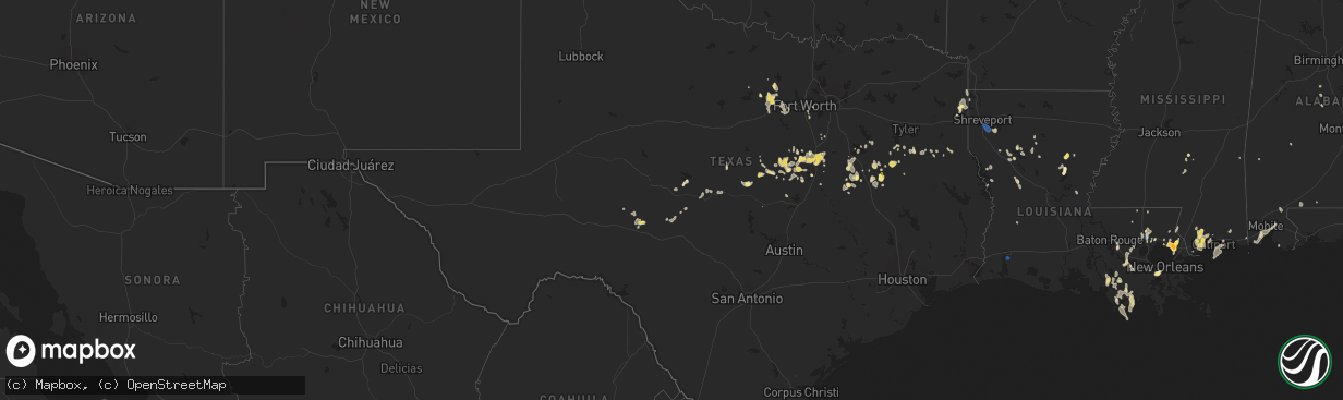 Hail map in Texas on August 27, 2023