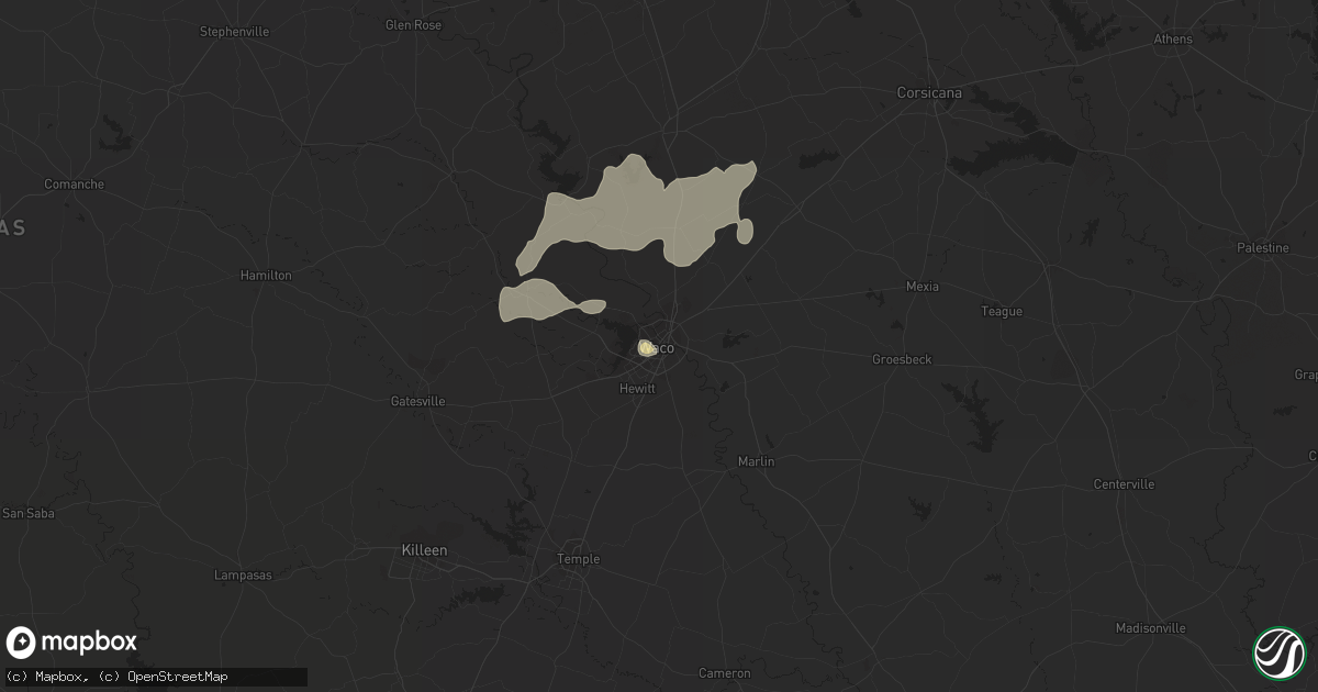 Hail map in Waco, TX on August 27, 2023