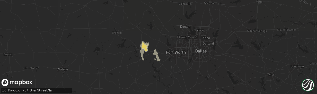 Hail map in Weatherford, TX on August 27, 2023