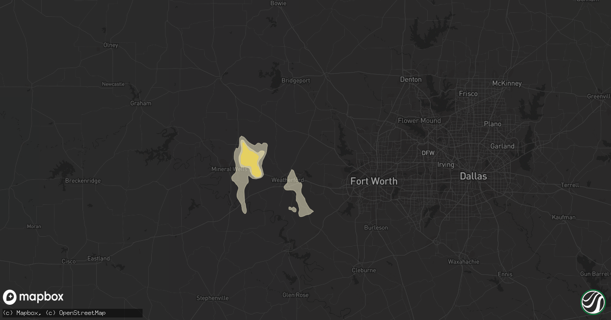 Hail map in Weatherford, TX on August 27, 2023