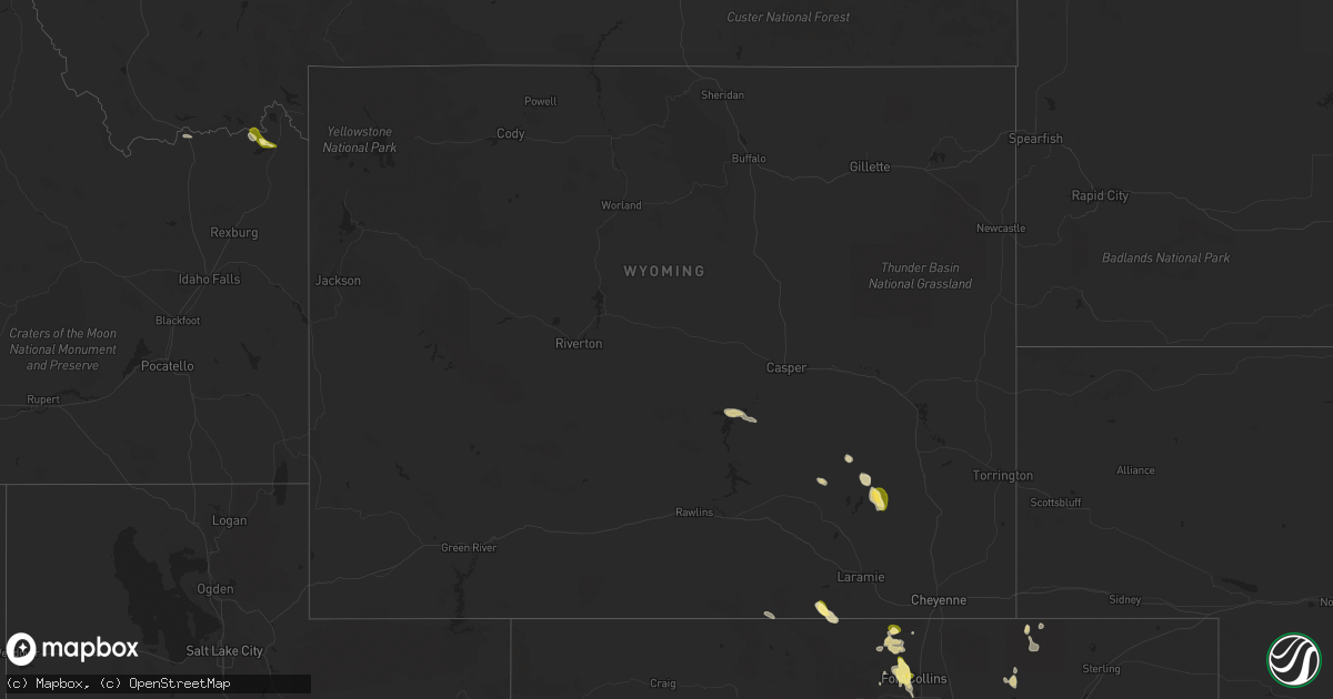 Hail map in Wyoming on August 27, 2023