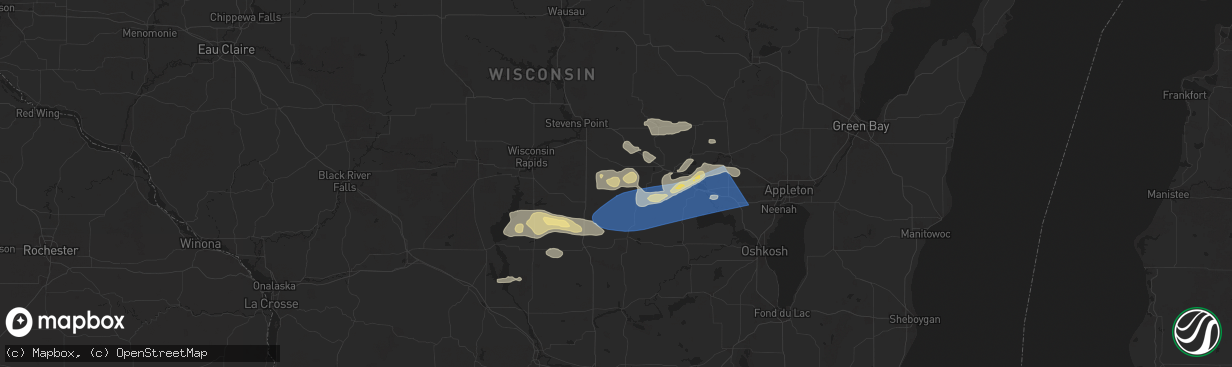 Hail map in Almond, WI on August 27, 2024