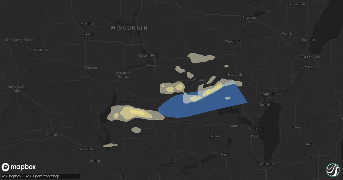 Hail map in Almond, WI on August 27, 2024