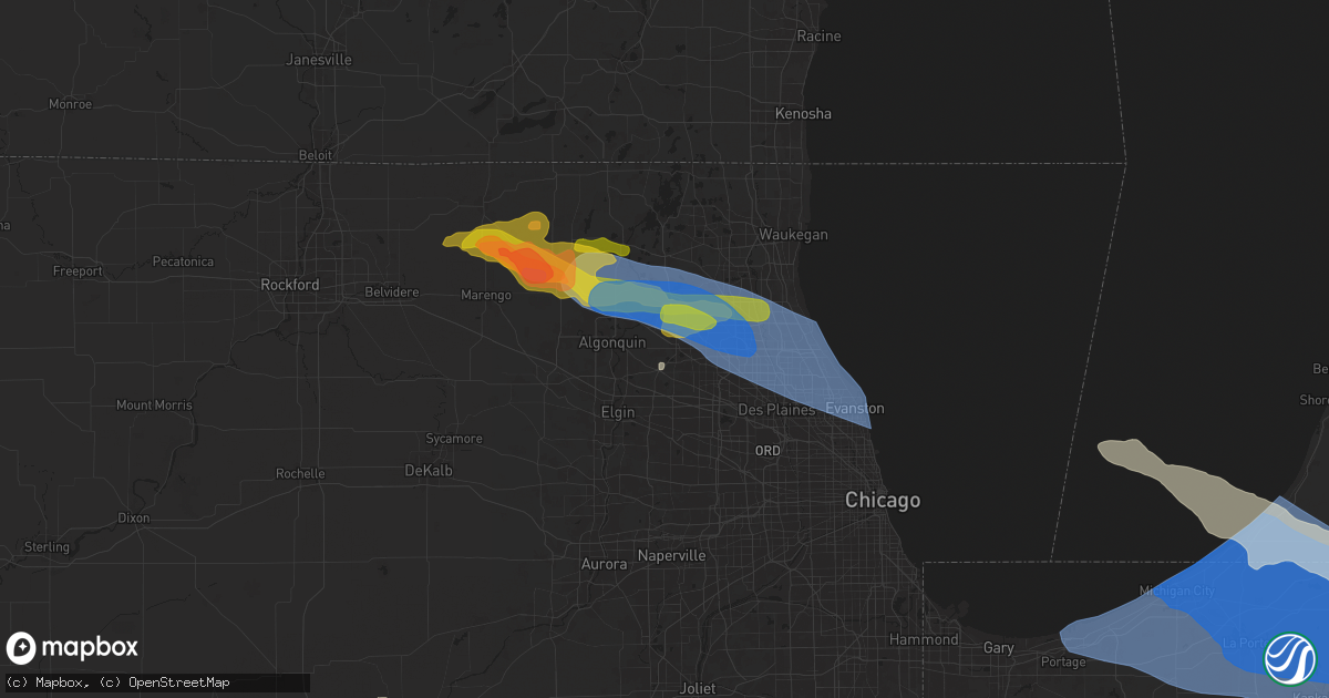 Hail map in Barrington, IL on August 27, 2024
