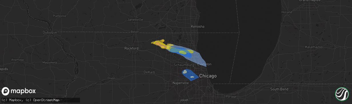 Hail map in Cary, IL on August 27, 2024