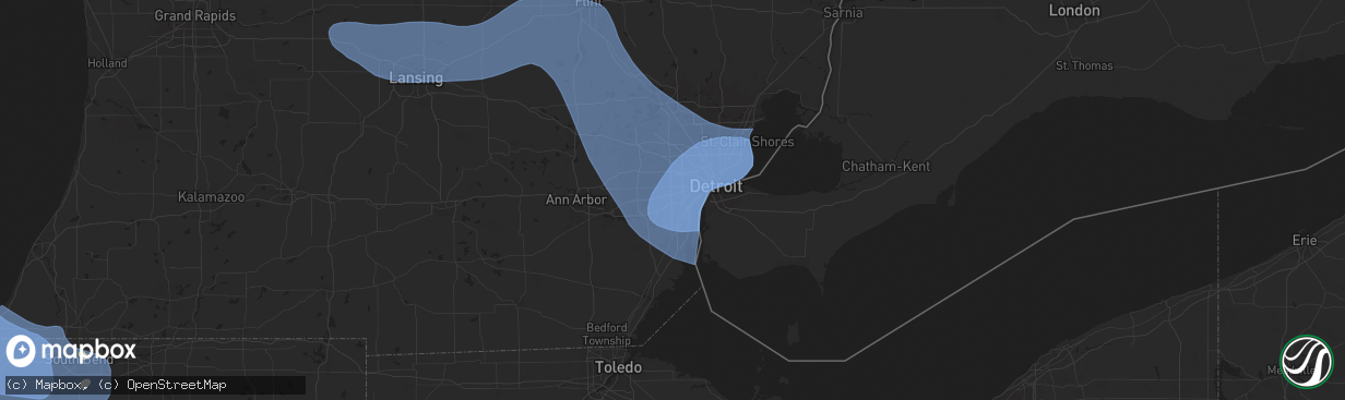 Hail map in Dearborn Heights, MI on August 27, 2024