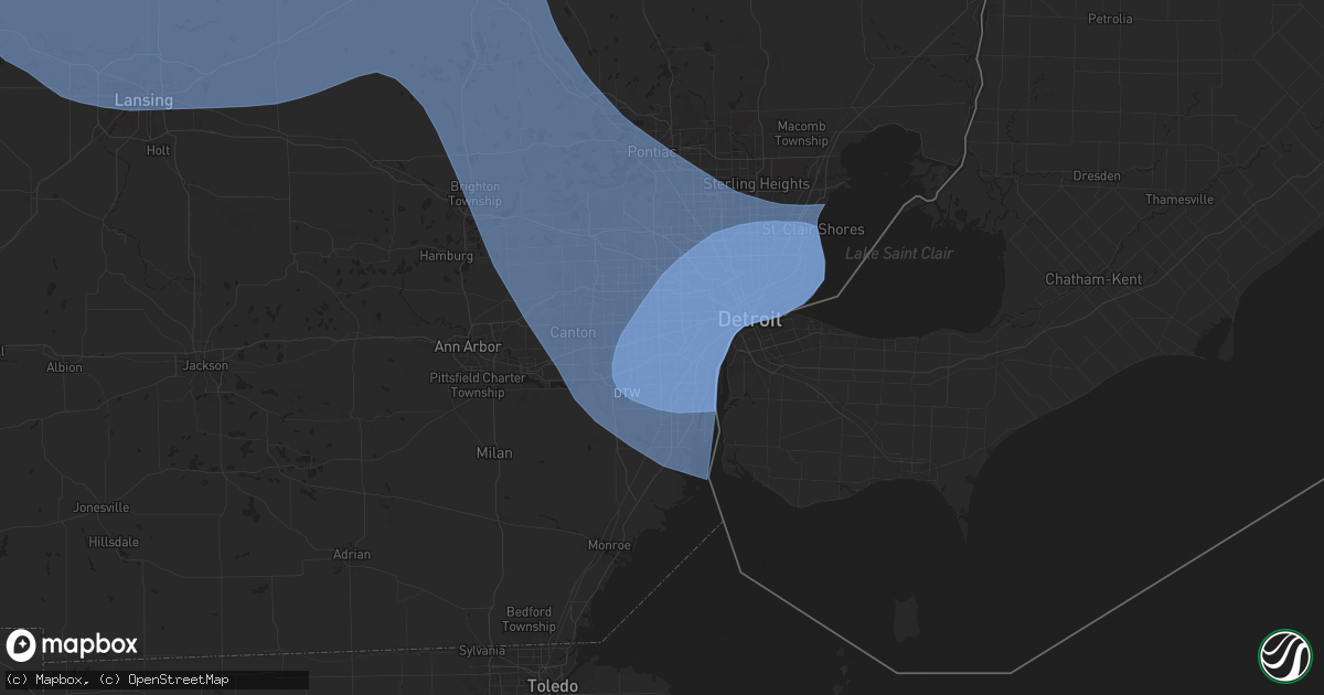 Hail map in Dearborn Heights, MI on August 27, 2024