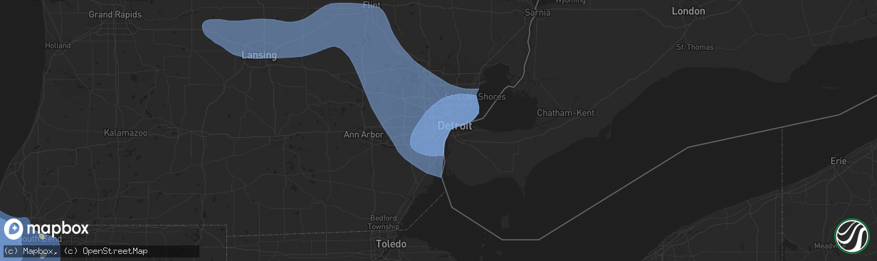 Hail map in Dearborn, MI on August 27, 2024