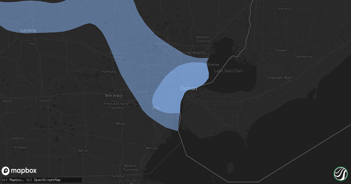Hail map in Dearborn, MI on August 27, 2024