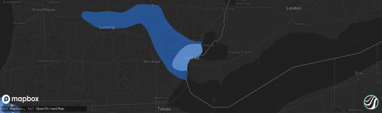 Hail map in Detroit, MI on August 27, 2024