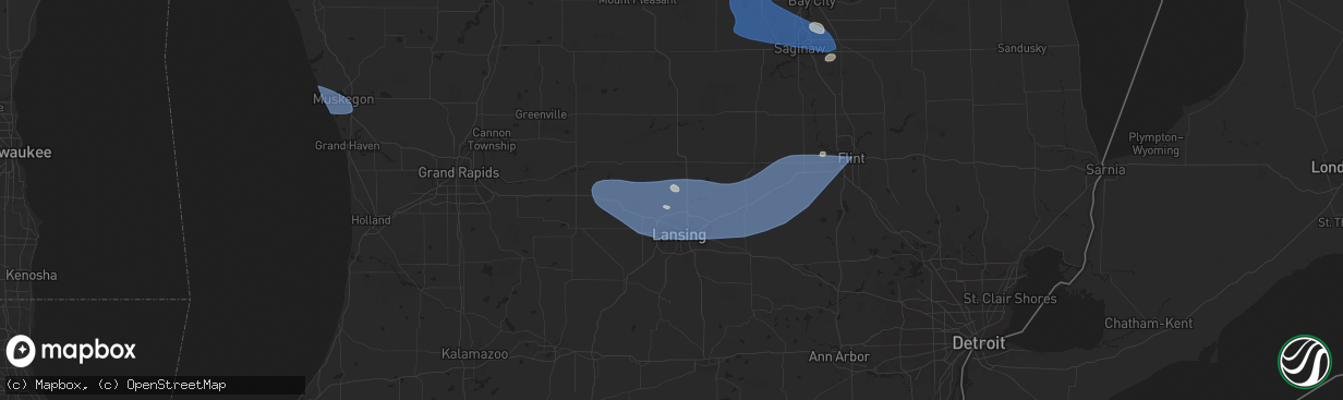 Hail map in Dewitt, MI on August 27, 2024