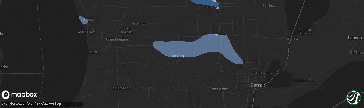 Hail map in East Lansing, MI on August 27, 2024