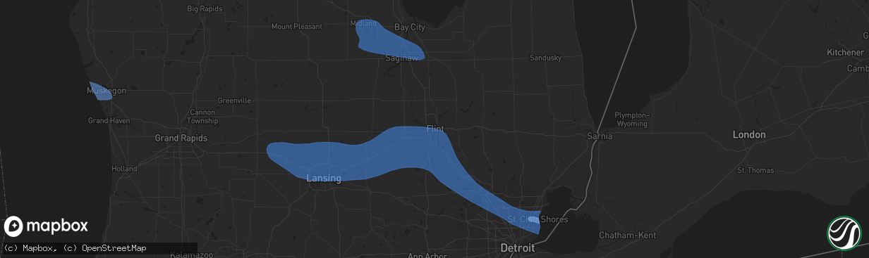 Hail map in Flint, MI on August 27, 2024