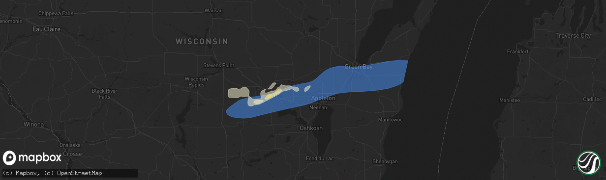 Hail map in Hortonville, WI on August 27, 2024