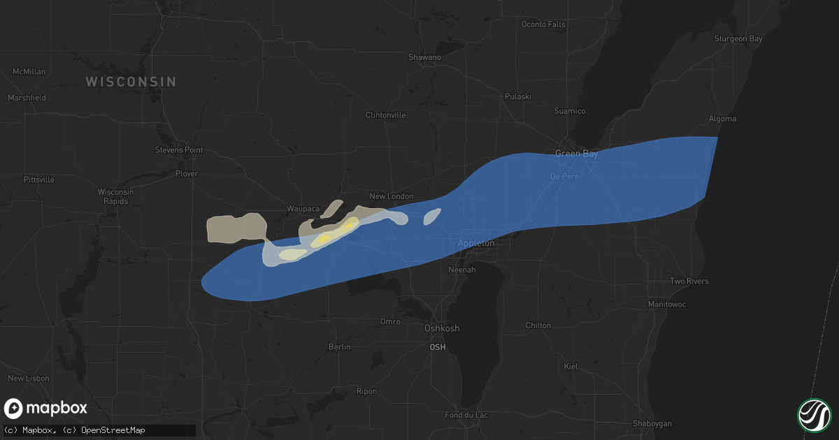 Hail map in Hortonville, WI on August 27, 2024