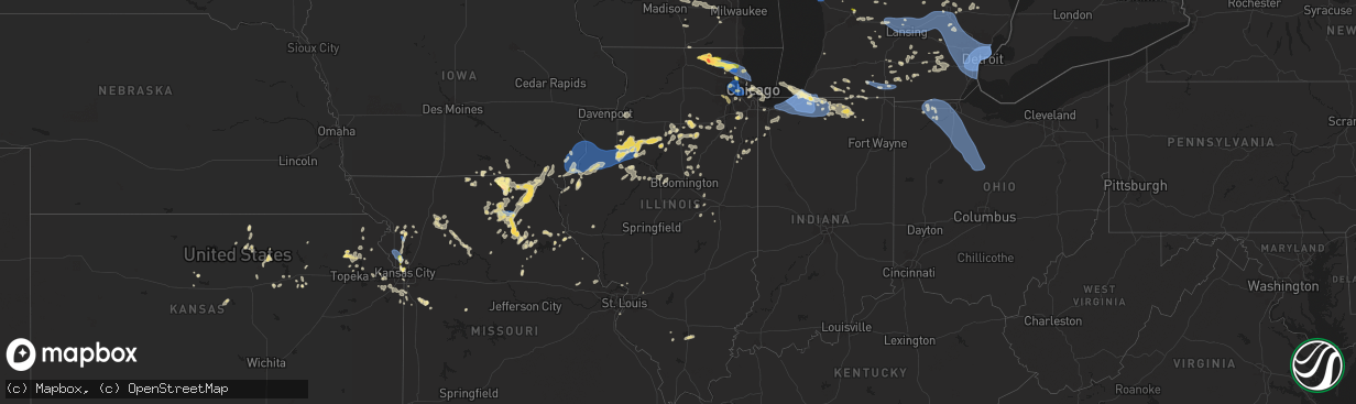 Hail map in Illinois on August 27, 2024