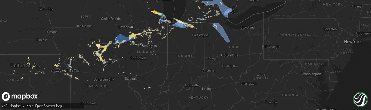 Hail map in Indiana on August 27, 2024