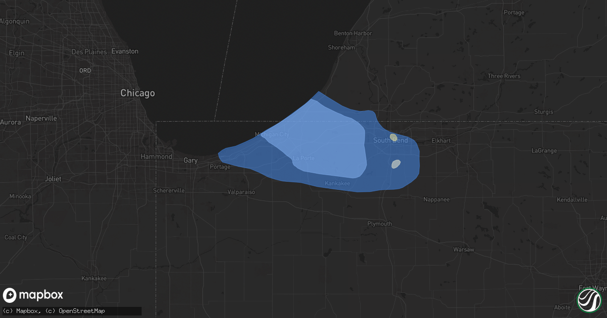 Hail map in La Porte, IN on August 27, 2024