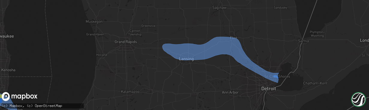 Hail map in Lansing, MI on August 27, 2024