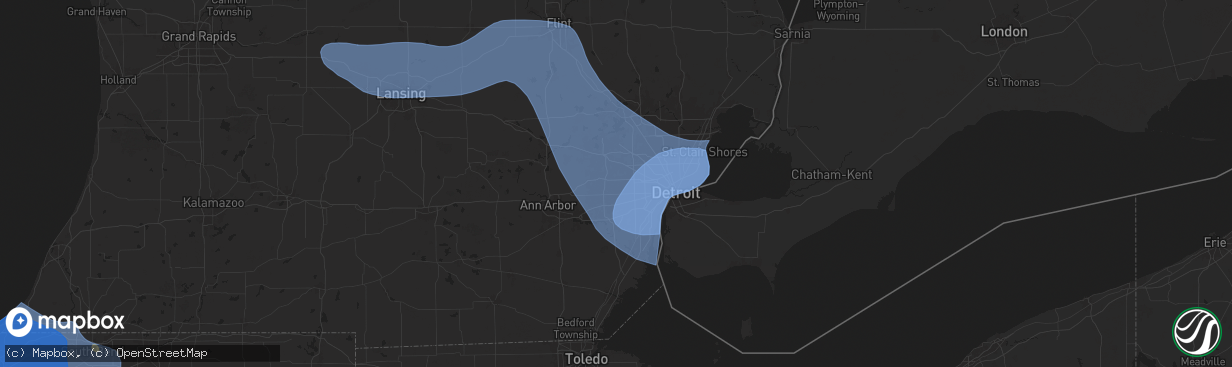 Hail map in Livonia, MI on August 27, 2024