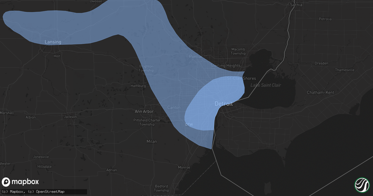 Hail map in Livonia, MI on August 27, 2024