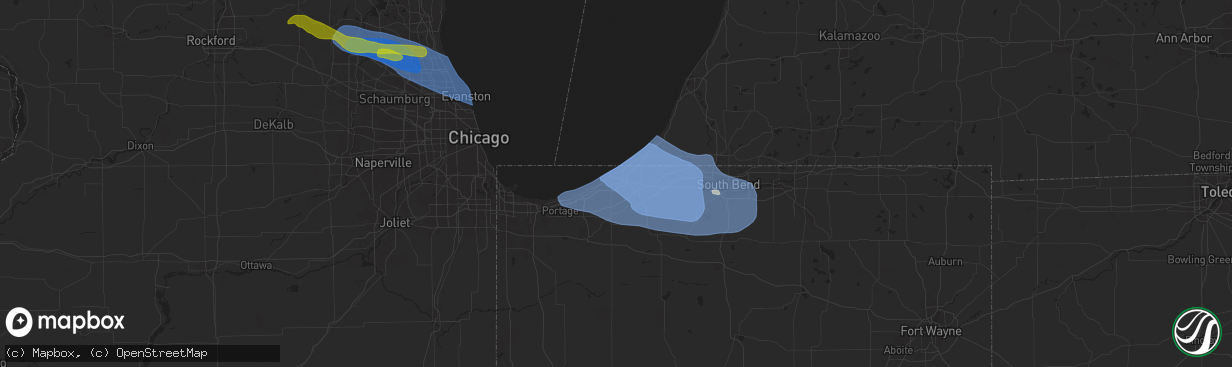 Hail map in Michigan City, IN on August 27, 2024