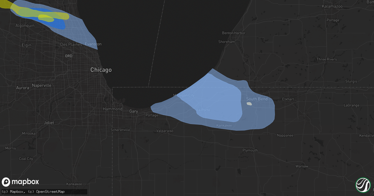 Hail map in Michigan City, IN on August 27, 2024