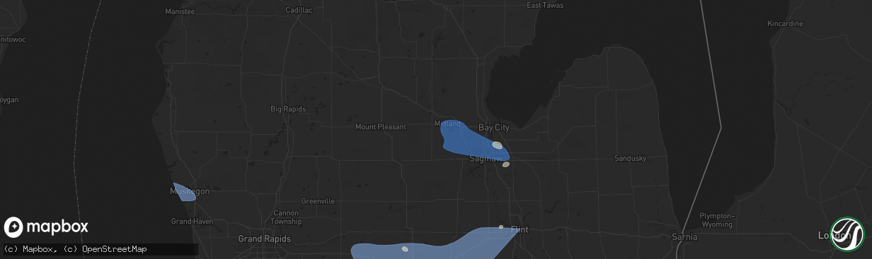 Hail map in Midland, MI on August 27, 2024