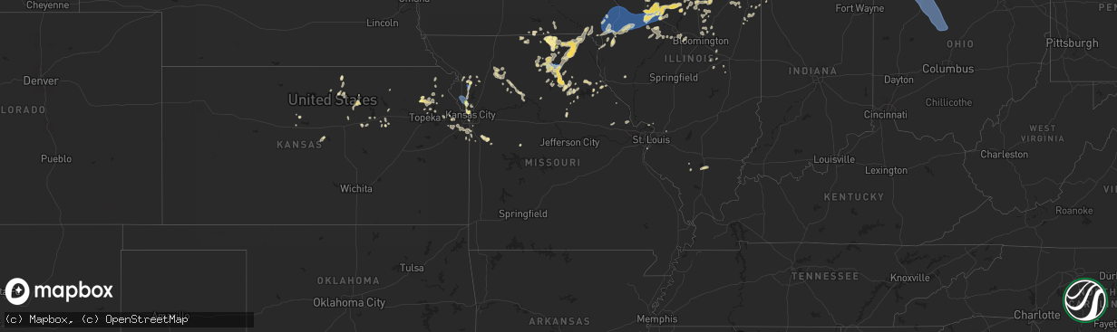 Hail map in Missouri on August 27, 2024