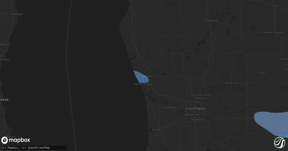 Hail map in Muskegon, MI on August 27, 2024