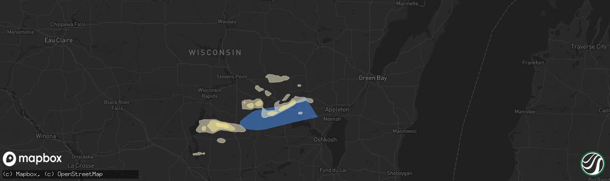 Hail map in New London, WI on August 27, 2024