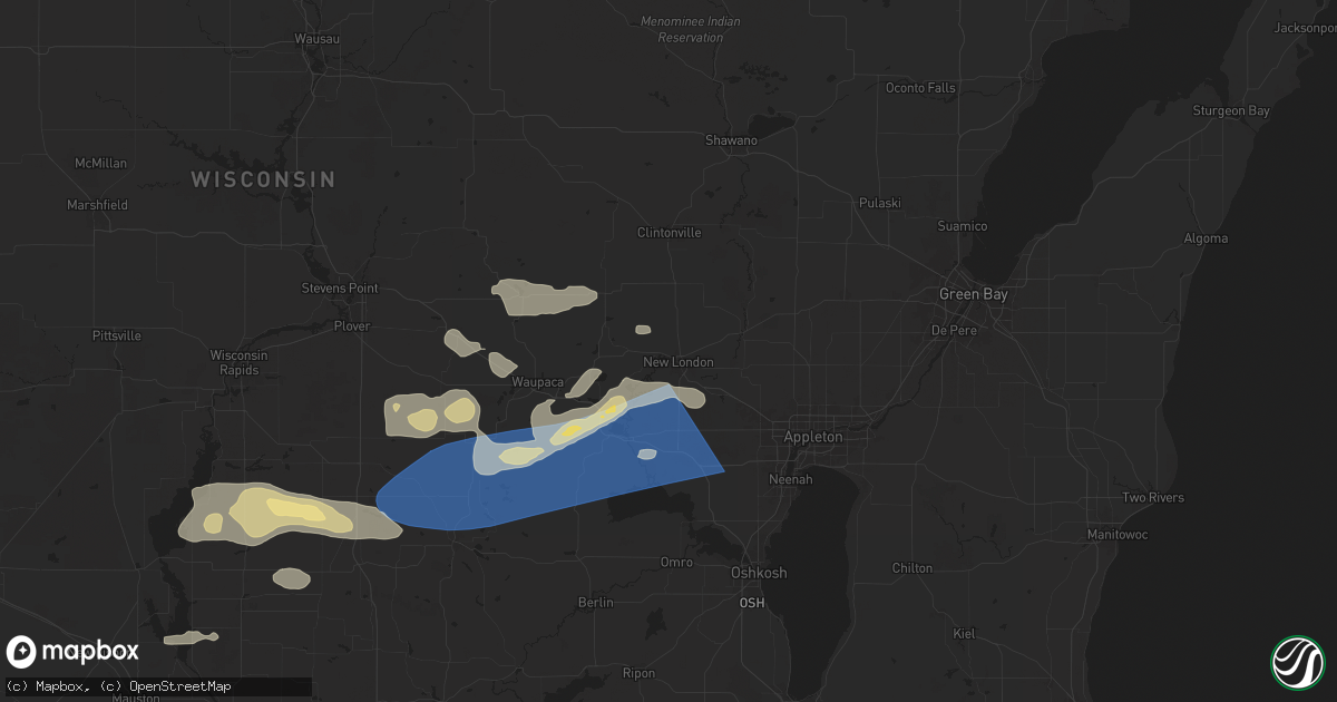 Hail map in New London, WI on August 27, 2024