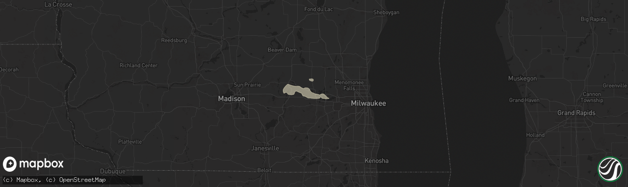 Hail map in Oconomowoc, WI on August 27, 2024